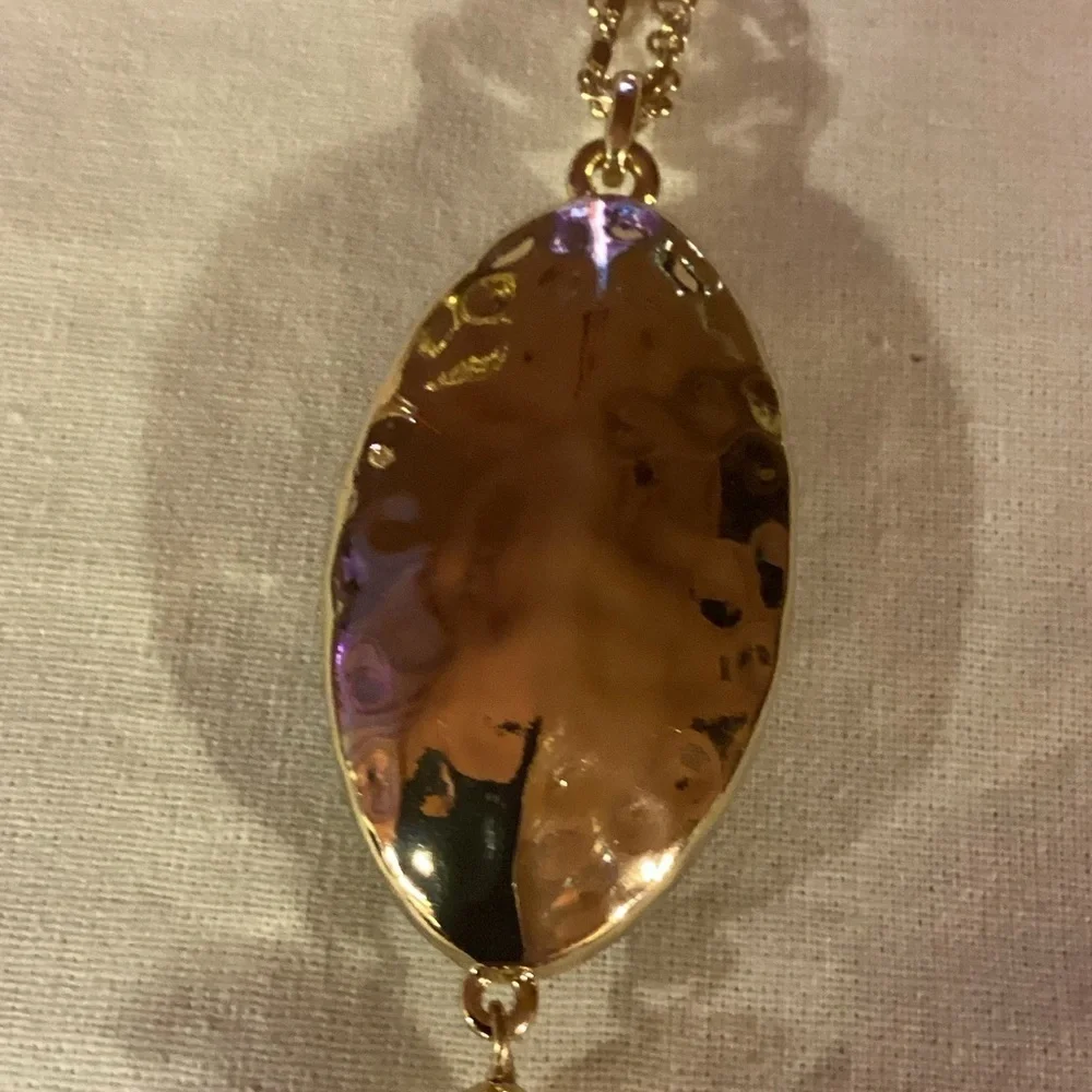 Citrine Color Rhinestone Gold Plated Pendant Necklace